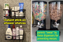 shower shelves and.cereal dispensers 