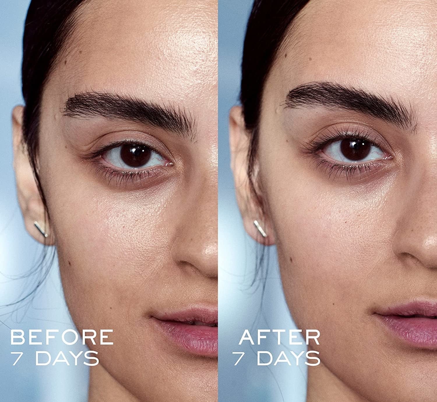 a before and after of skin with the serum
