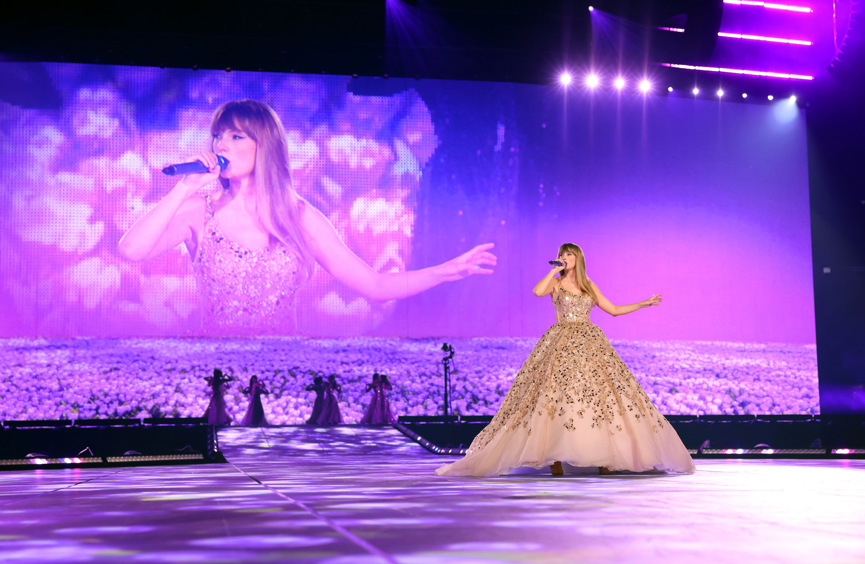 Taylor Swift in a glamorous ballgown during The Eras Tour