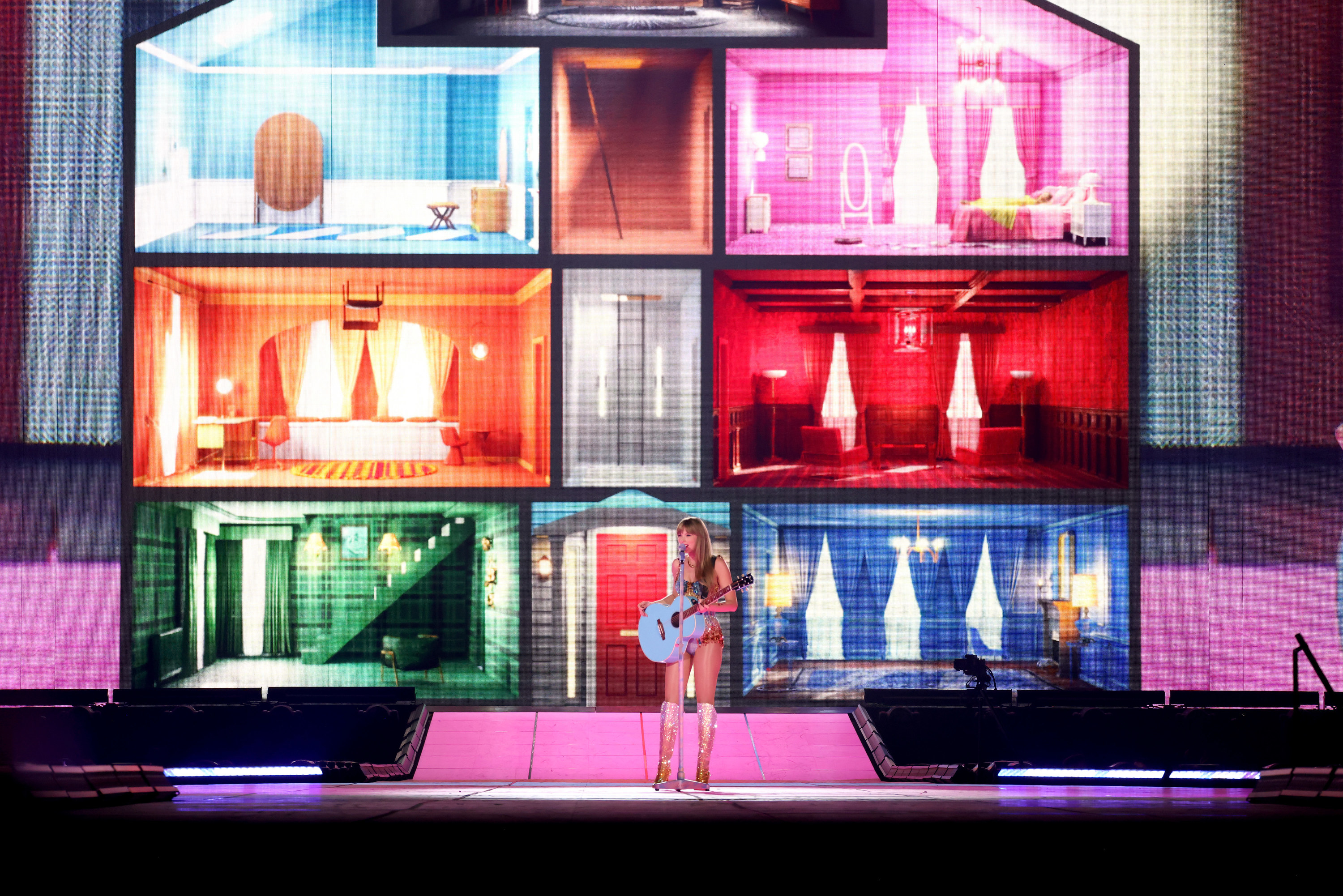 Taylor Swift with her &quot;Eras&quot; house during The Eras Tour