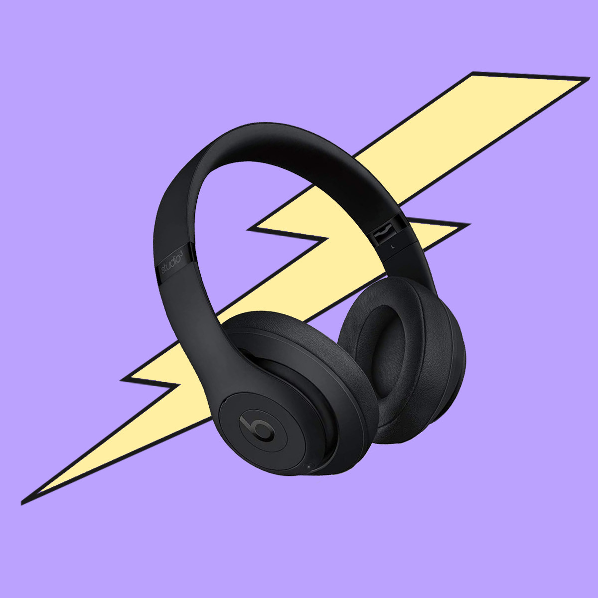 a pair of beats headphones against a background with a lightning bolt