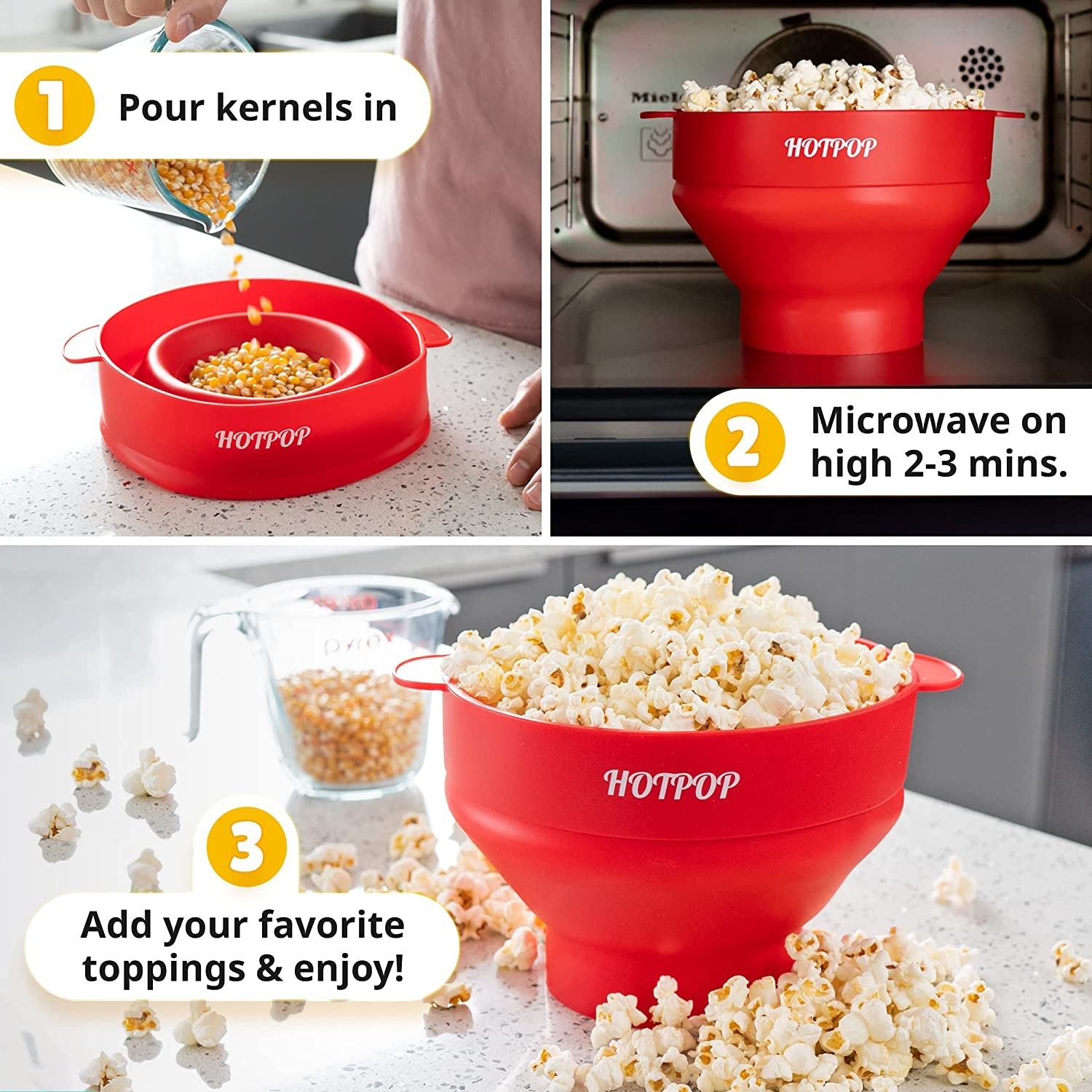 a demonstration of the popcorn popper being used to pop popcorn