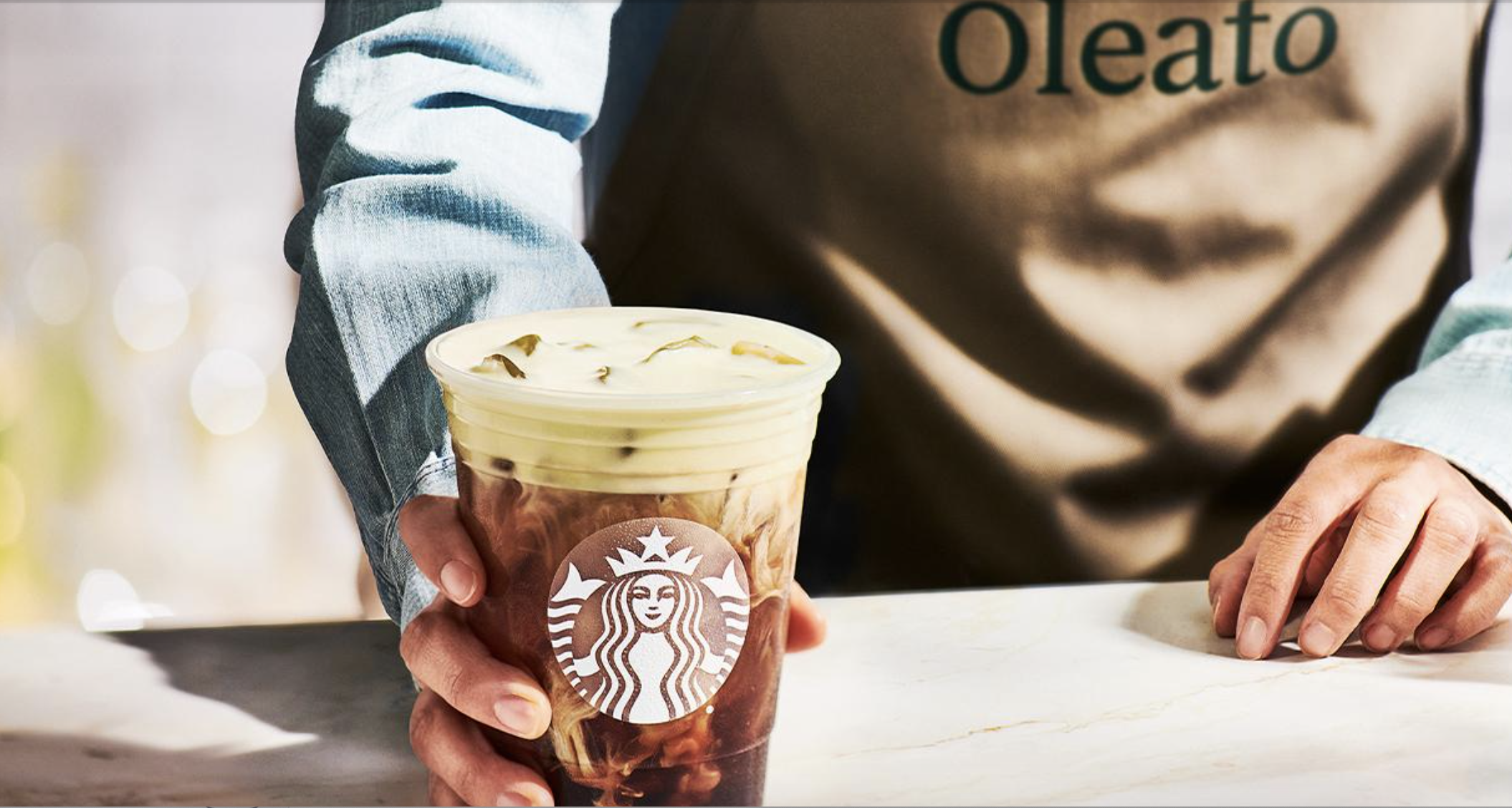 a hand holding an iced starbucks coffee