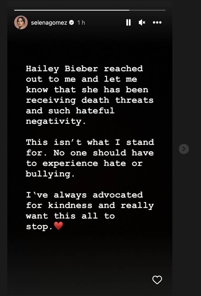 Hailey Bieber reached out to me and let me know that she has been receiving death threats and such hateful negativity. No one should have to experience hate or bullying I&#x27;ve always advocated for kindness and really want this all to stop.