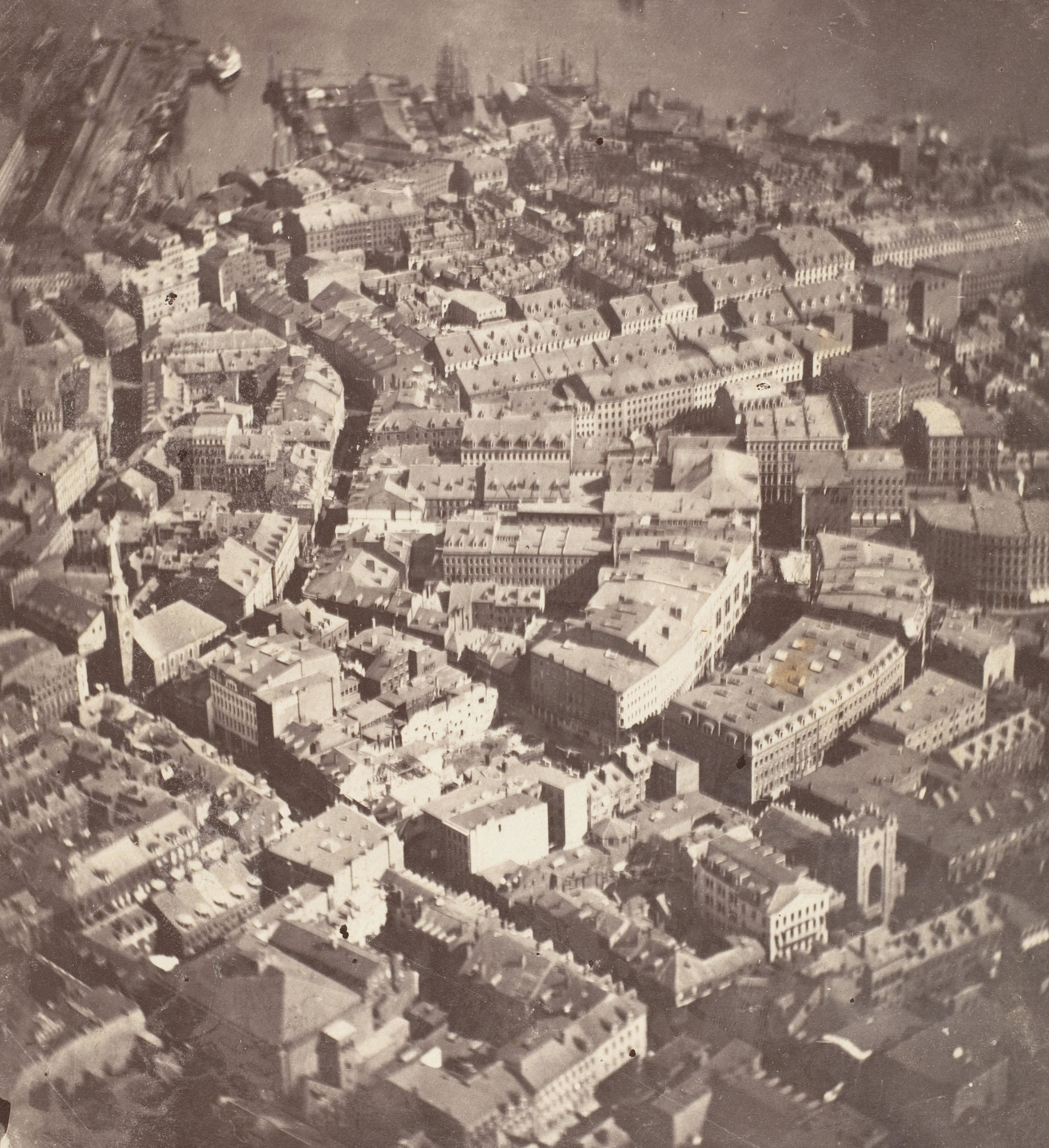 Overhead shot of many low-rise buildings