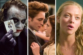 Heath Ledger in The Dark Knight, Robert Pattinson and Kristen Stewart in Twilight and Amanda Seyfried in Mamma Mia!