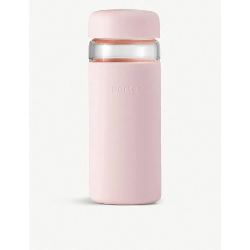 porter glass bottle with pink silicone sleeve