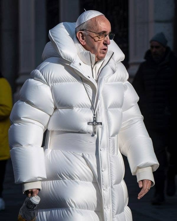 AI-generated image of the Pope in a white puffy jacket