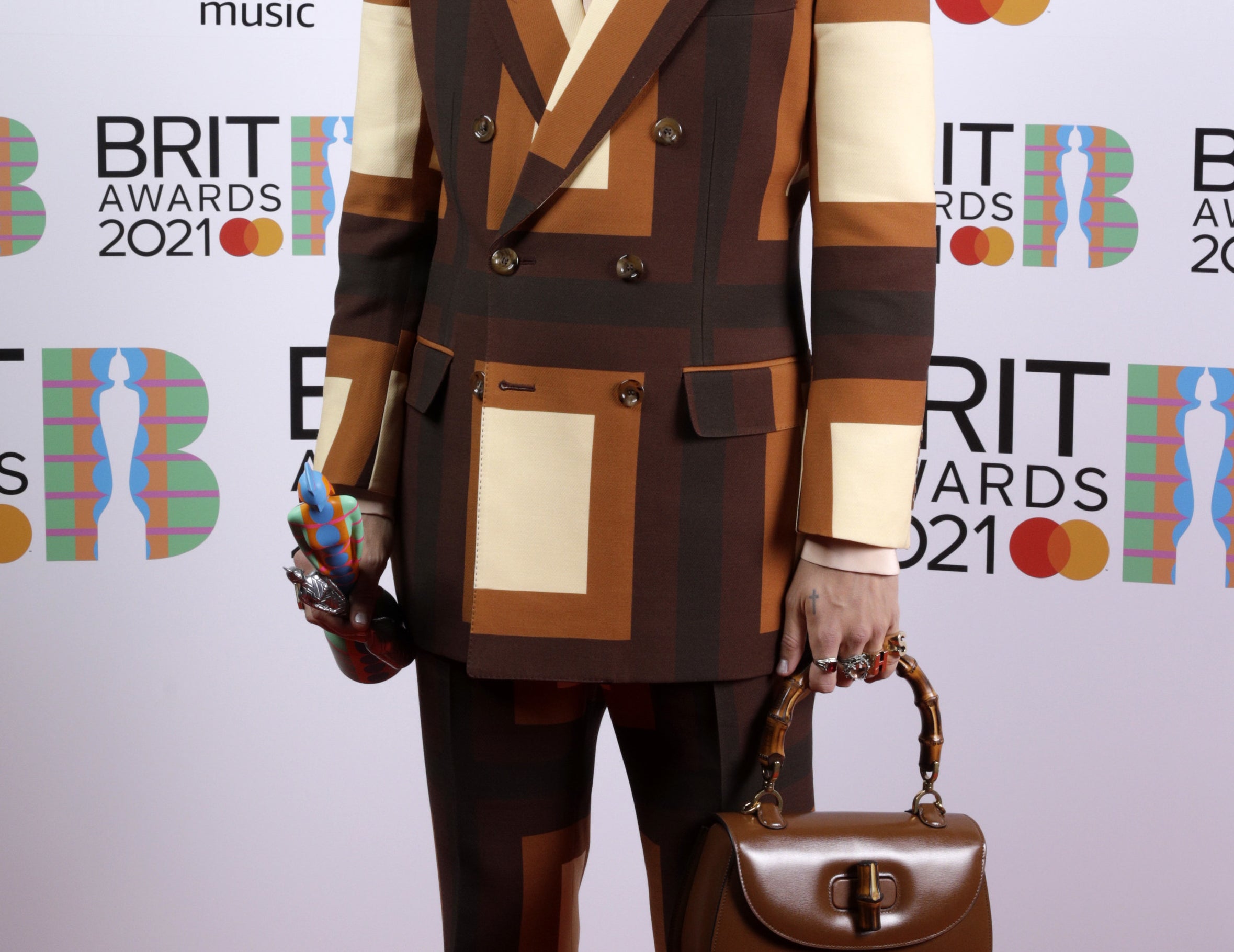 Harry in a colorblock suit jacket