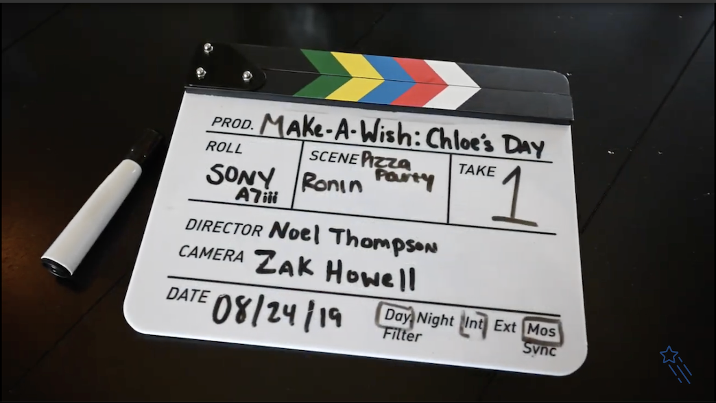 A slate for &quot;Chloe&#x27;s Perfect Day&quot; video