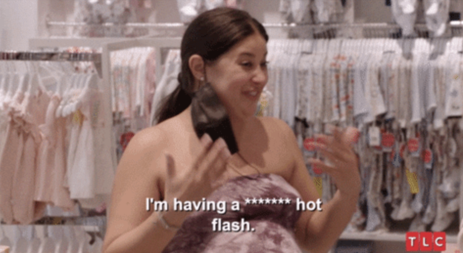 A screencap from TLC&#x27;s &quot;90 Day Fiance&quot; with Loren Brovarnik expressing, &quot;I&#x27;m having a hot flash&quot;