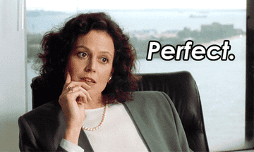 Gif of Sigourney Weaver in the movie Working Girl saying &quot;perfect&quot;