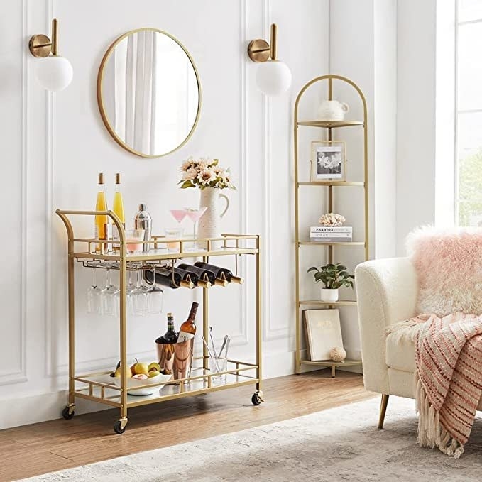 the bar cart in a living room