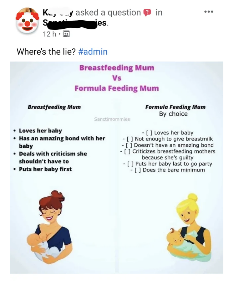 A graphic comparing breastfeeding moms to formula feeding moms