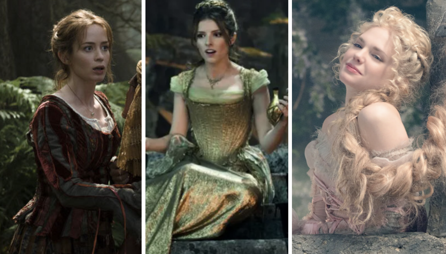 from left: emily blunt as the baker&#x27;s wife, anna kendrick as cinderella, and mackenzie mauzy as rapunzel in into the woods