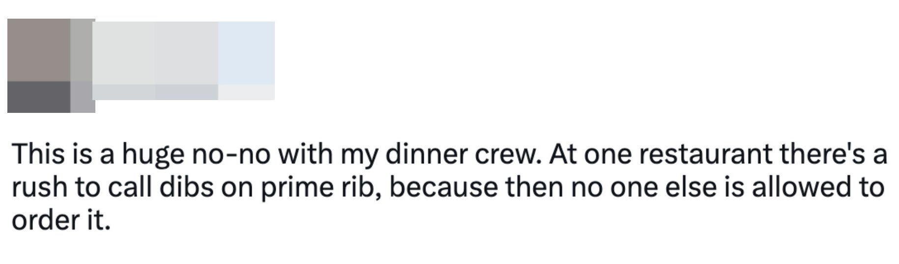 A man saying no one is allowed to order the same dish