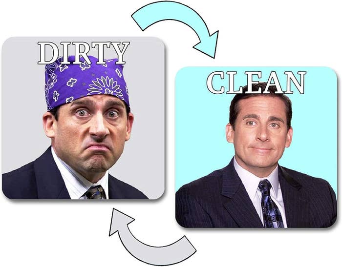 michael&#x27;s face from the office on two sides of a dirty and clean magnet