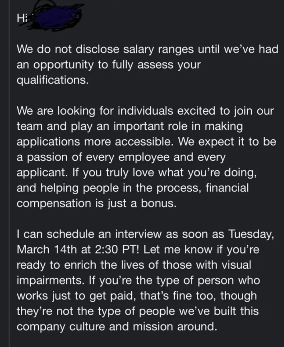 &quot;We do not disclose salary ranges until we&#x27;ve had an opportunity to fully assess your qualifications.&quot;