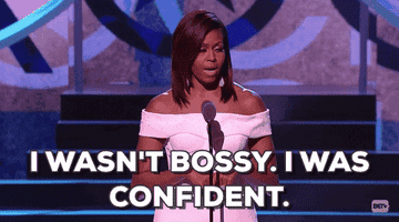 Michelle Obama saying onstage, &quot;I wasn&#x27;t bossy, I was confident&quot;
