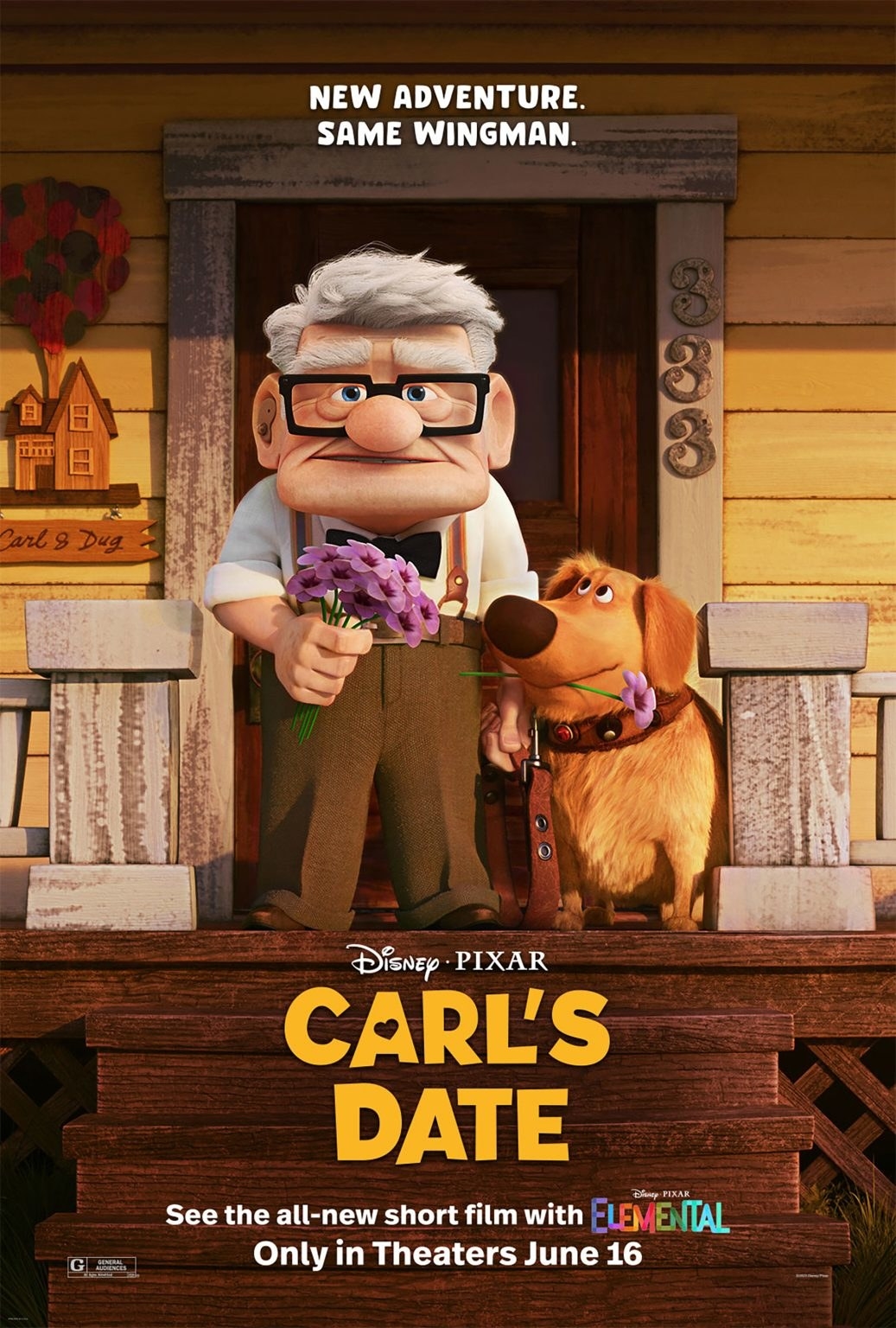 Poster for &quot;Carl&#x27;s Date,&quot; featuring Carl and the dog Dug, in theaters June 16: &quot;New adventure, same wingman&quot;