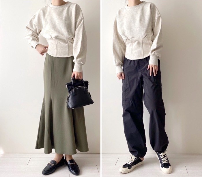 niko and…(ニコアンド)のおすすめのレディースアイテム「【MODE NORM CORE】スエットコルセットプルオーバー」のコーディネート