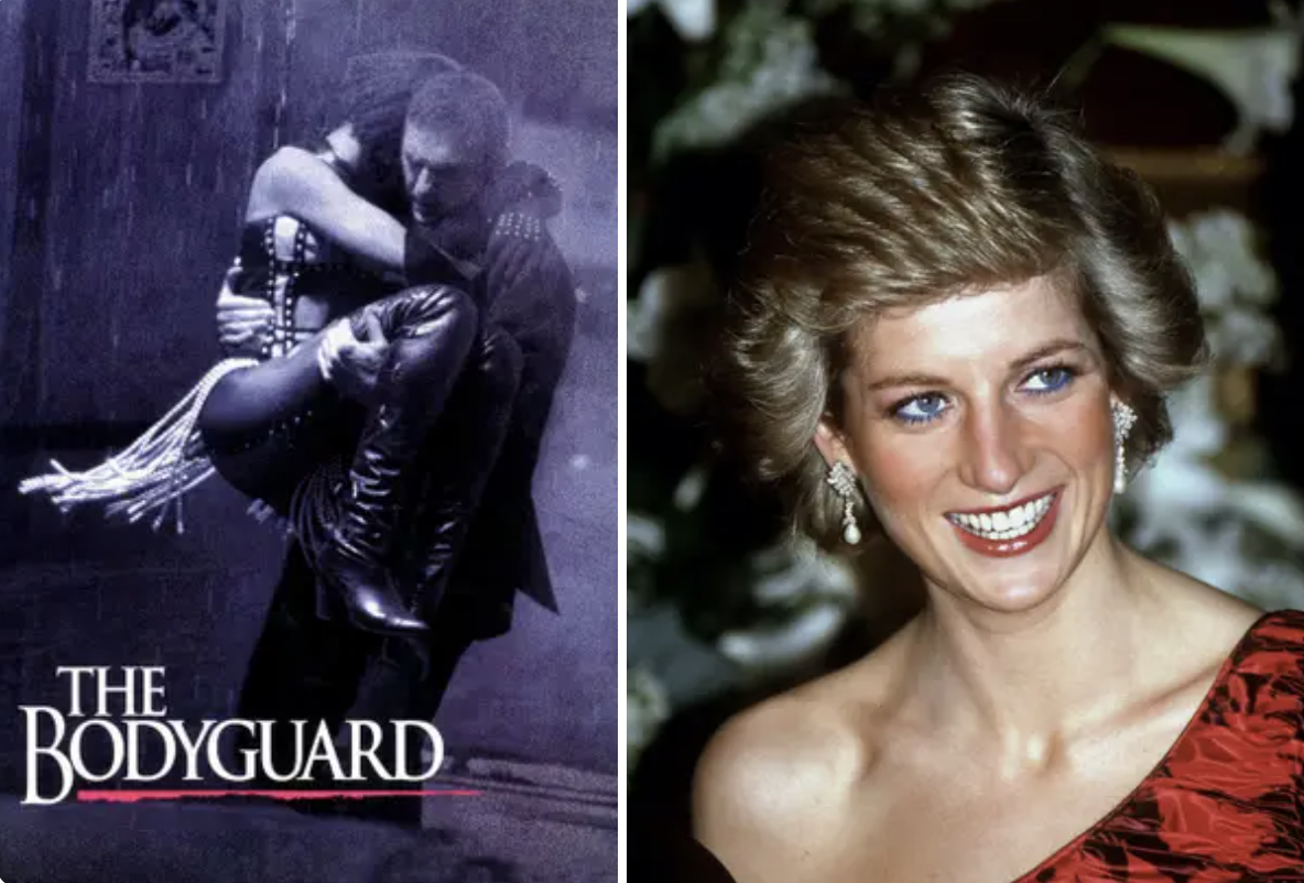 Side-by-side of &quot;The Bodyguard&quot; poster and Princess Diana