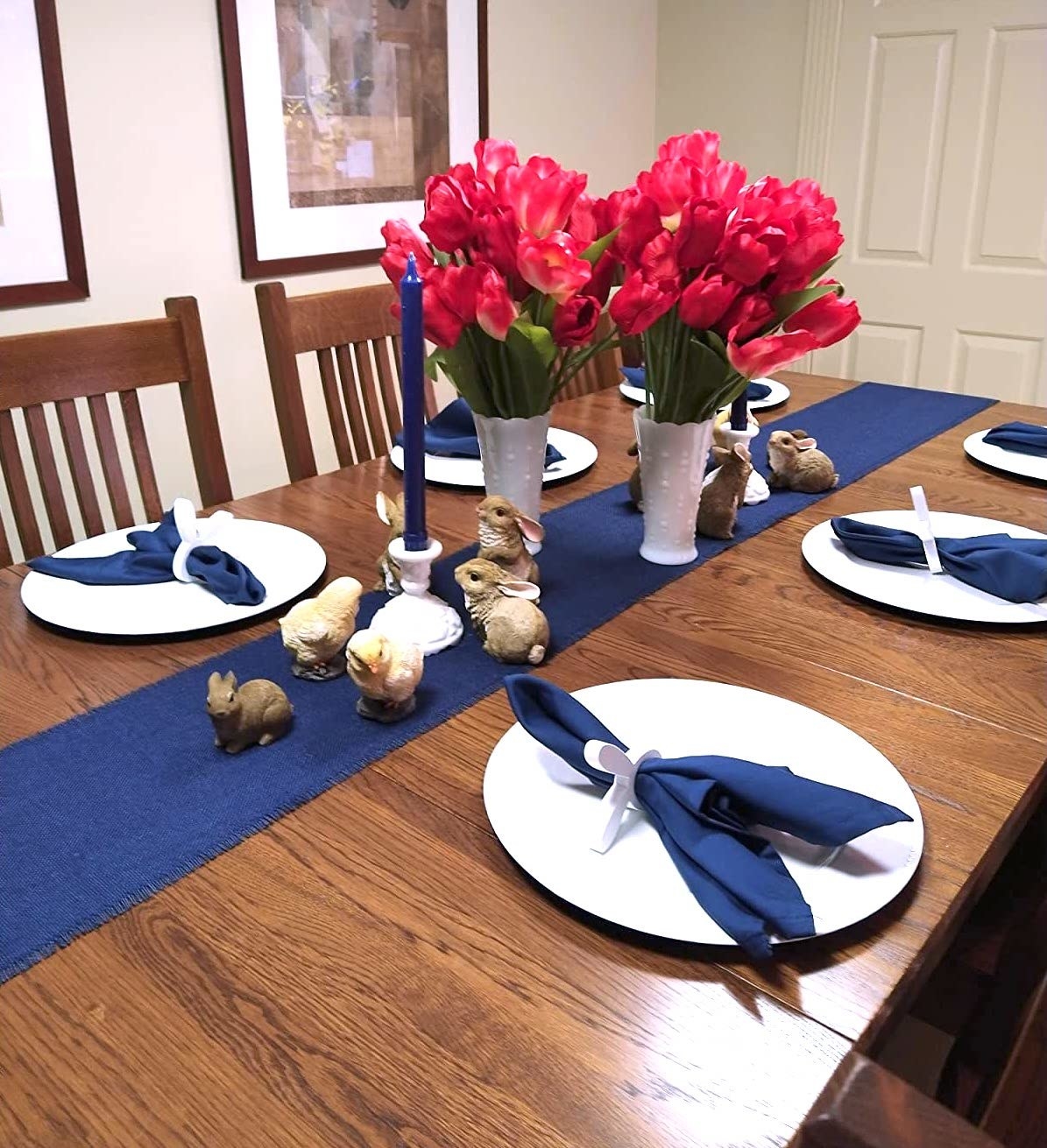 Reviewer&#x27;s blue napkins are shown on their dining table
