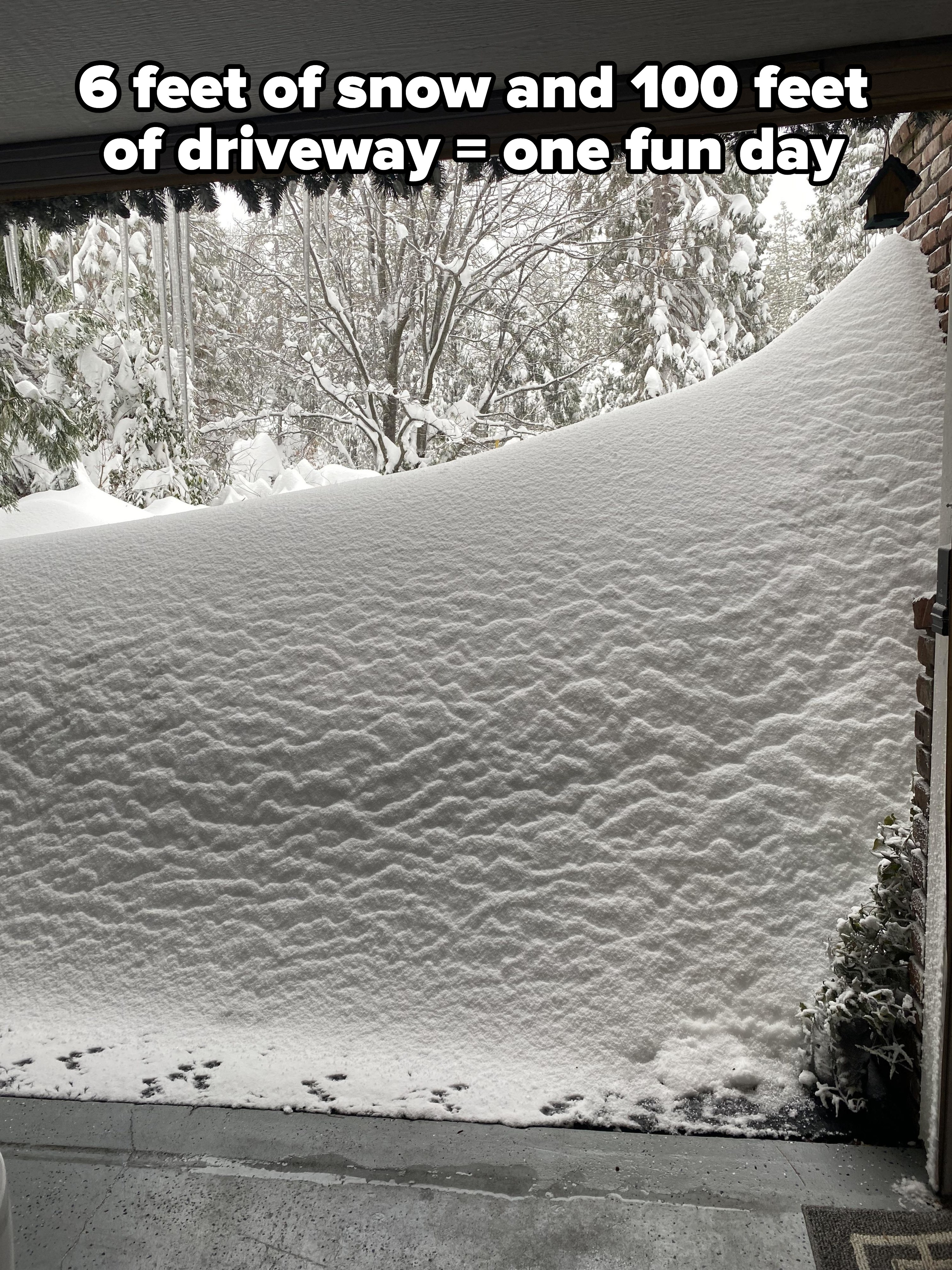 Snow blocking a garage doorway