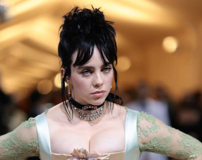 Close-up of Billie at the Met Gala