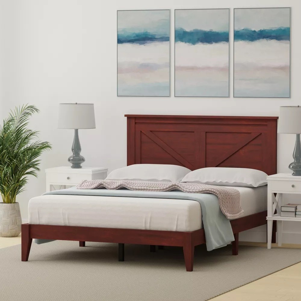 the bed frame in cherry color