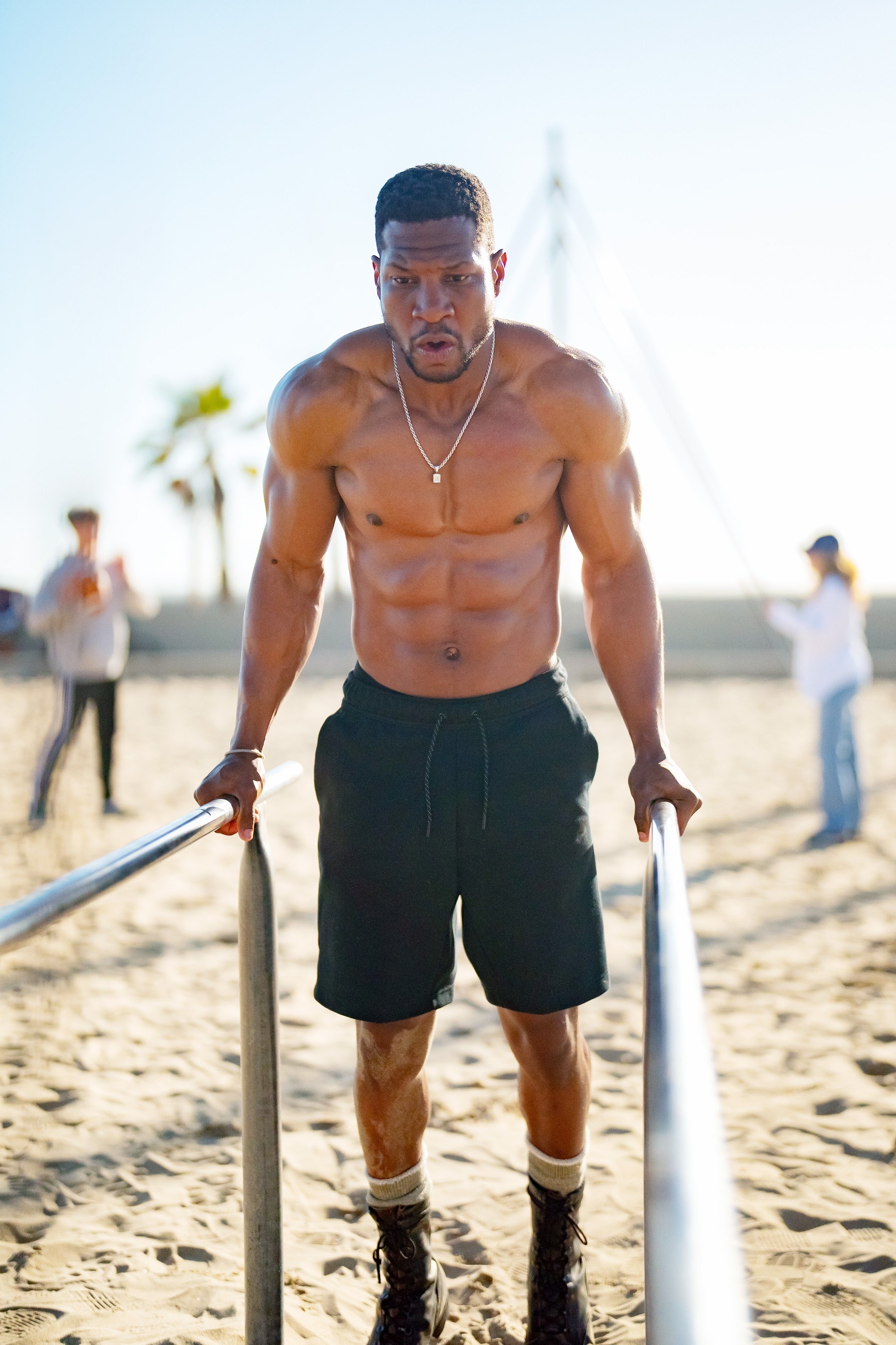 Majors working out on the beach