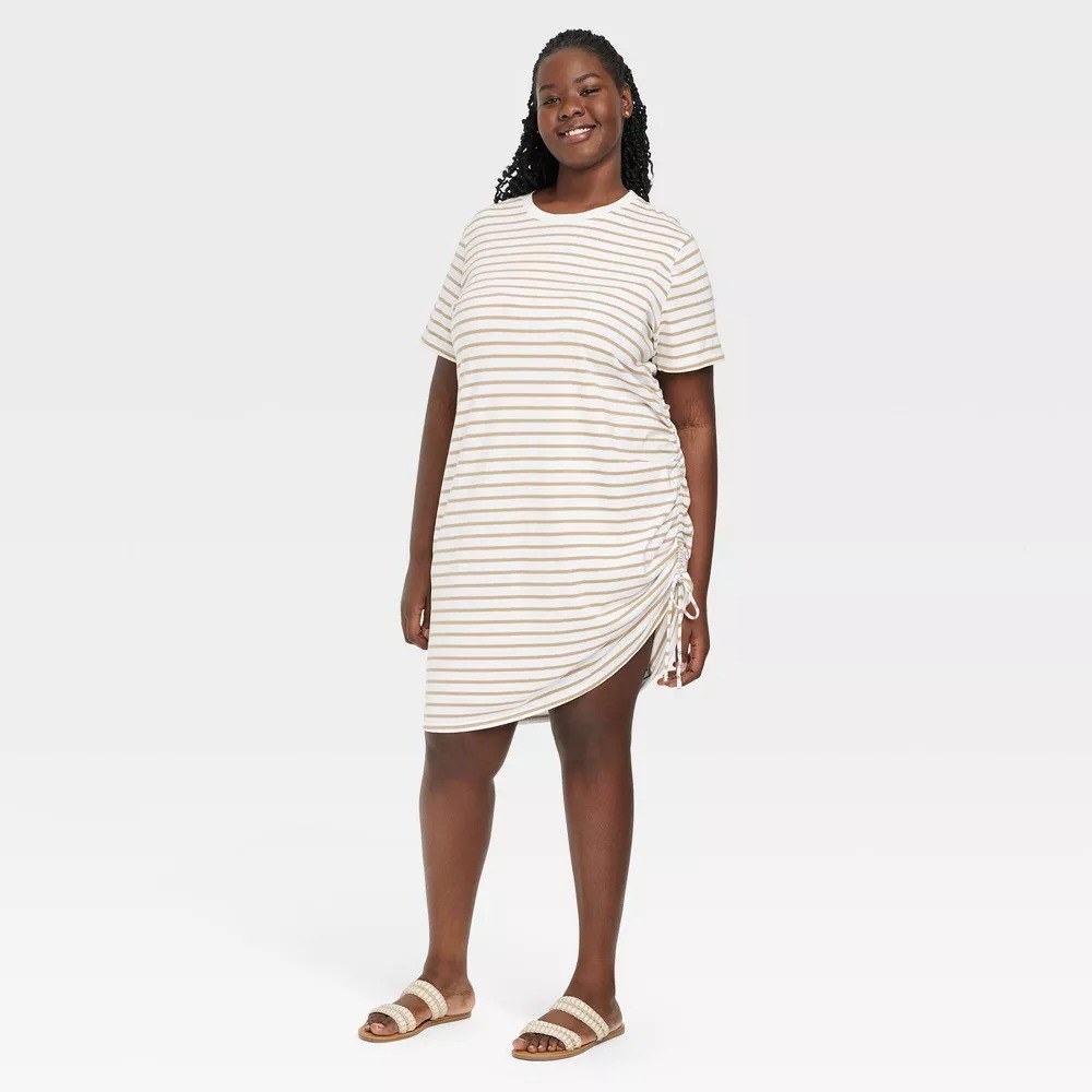 model wearing striped dress