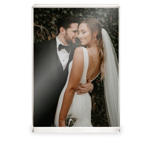 Couple&#x27;s wedding day photo in portrait acrylic block