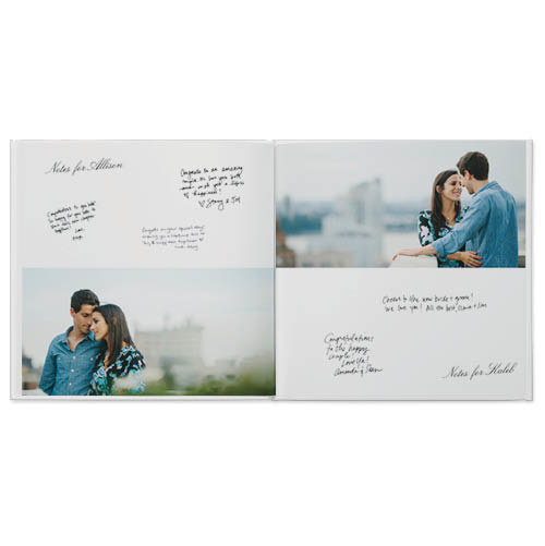 Wedding guestbook with photos and space to write notes for couple