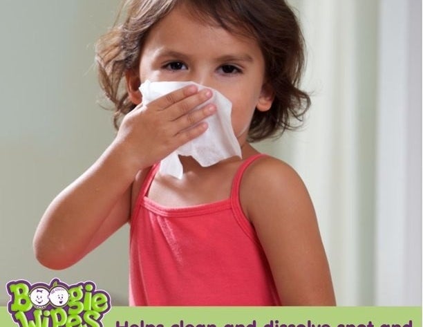Child wipes nose with a wipe