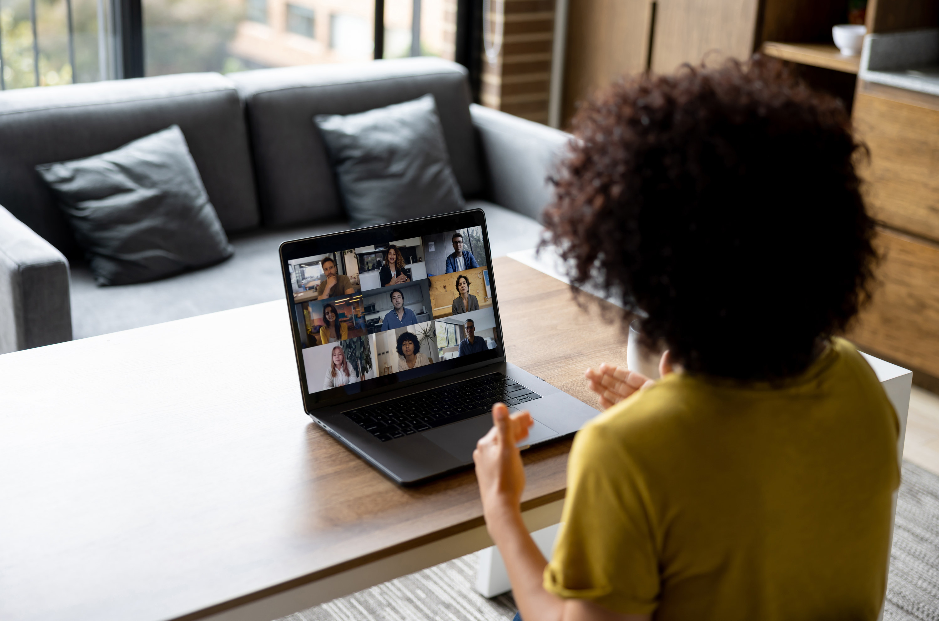 woman talking in a virtual meeting