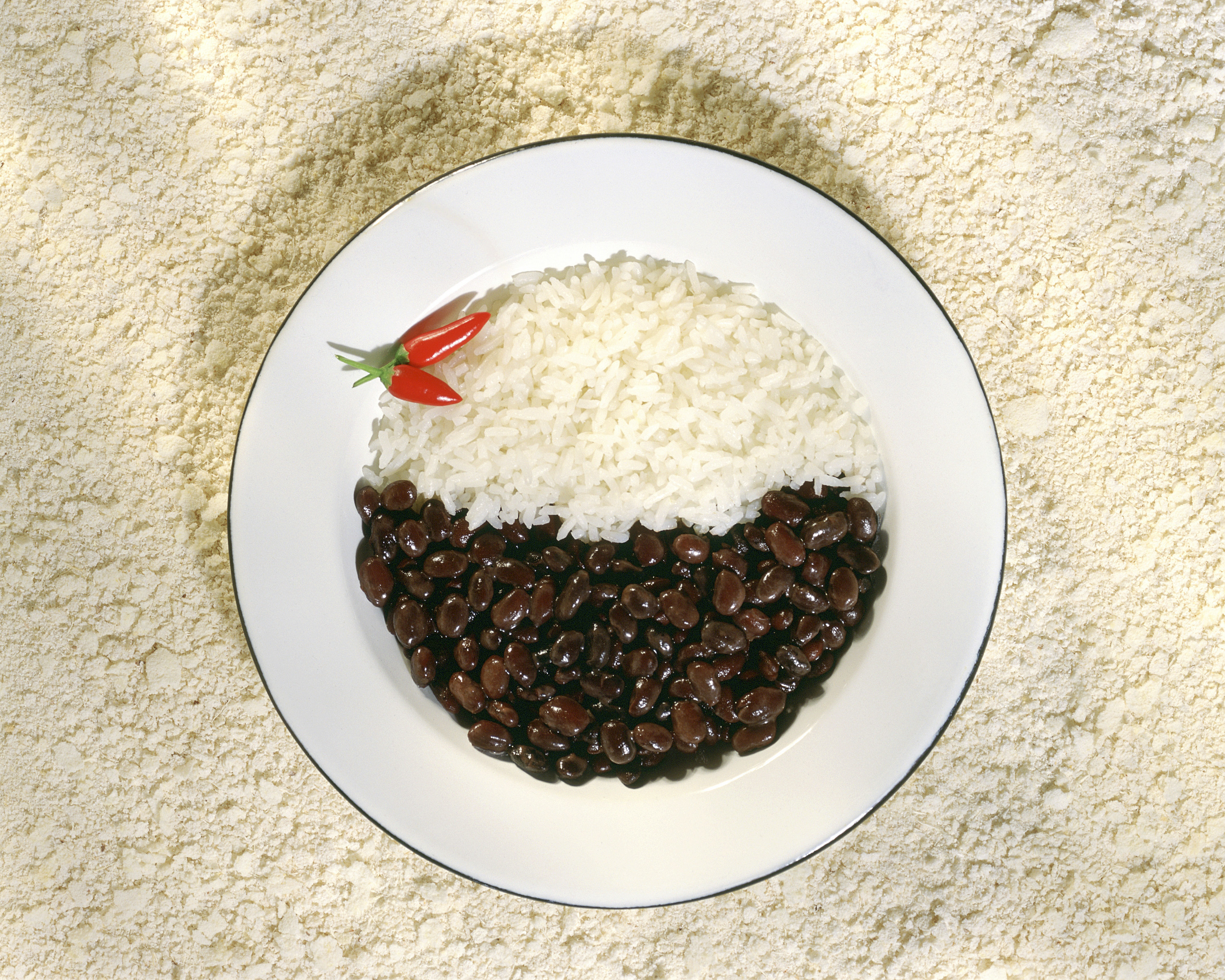 plate of rice and peans