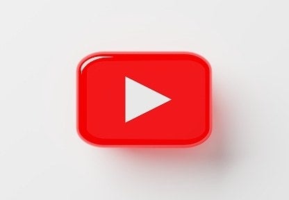 Red play icon button on white background