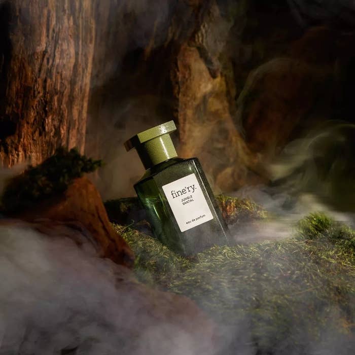 The perfume placed in a jungle.