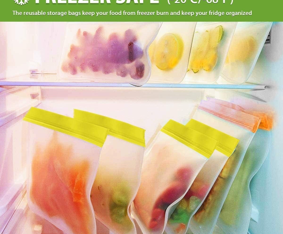 the plastic bags in a freezer