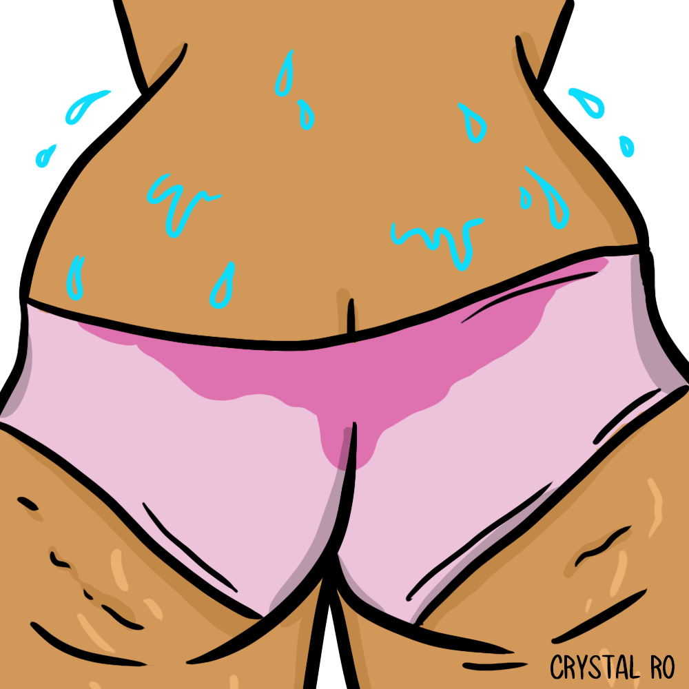 a woman sweating on her lower back through her underwear