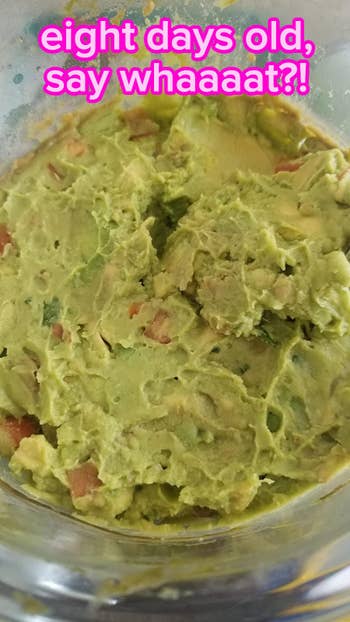 reviewer's eight day old guacamole in airtight container still looking green and fresh
