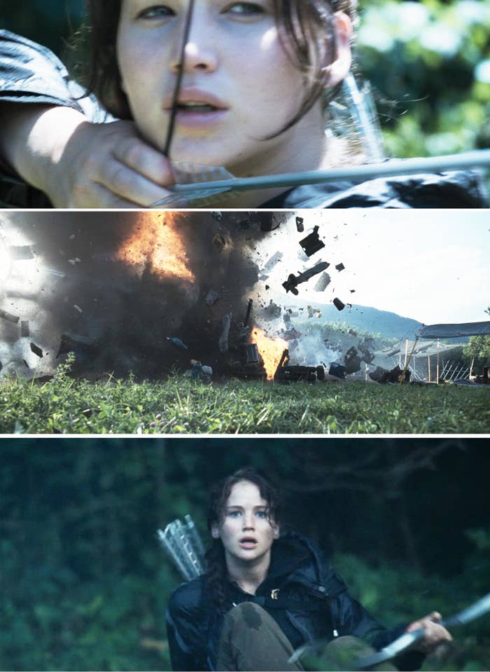 Katniss with the explosion in front of her