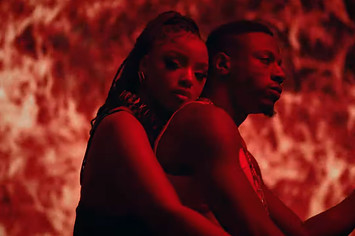 Chloe Bailey and Joey Badass in the video for "Cheatback"