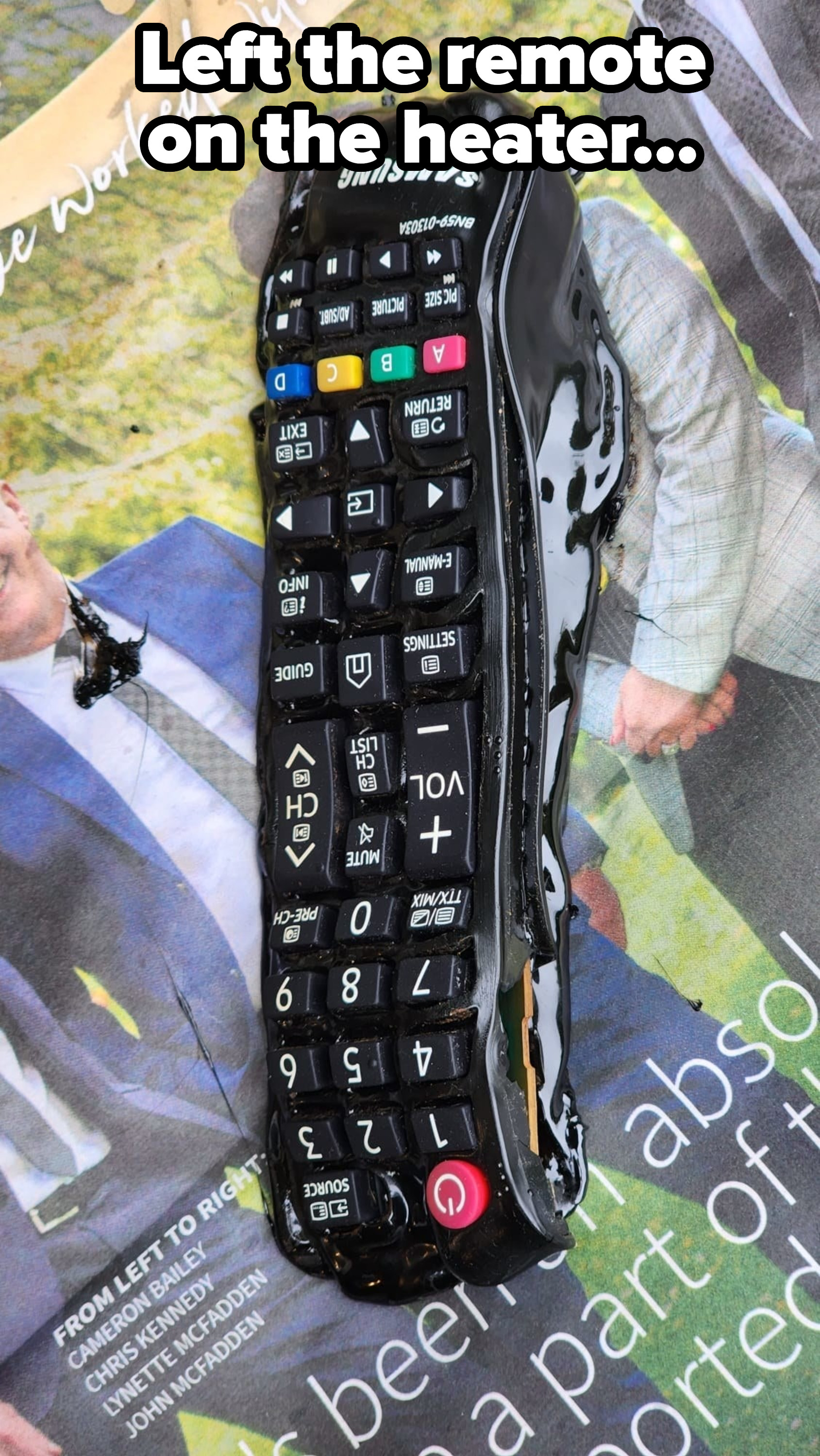 A remote control that&#x27;s partly melted