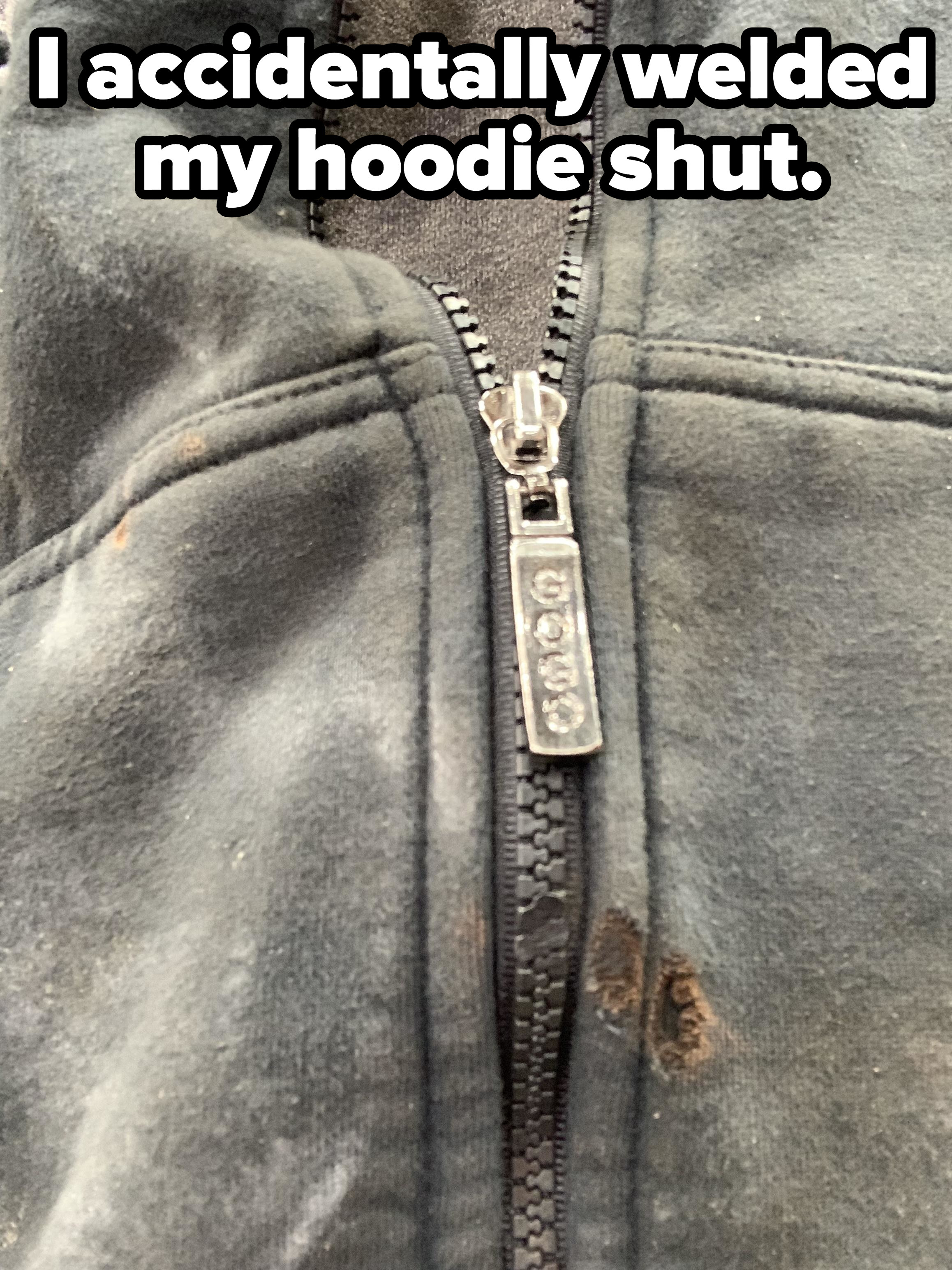 Close-up of the zipper of a hoodie