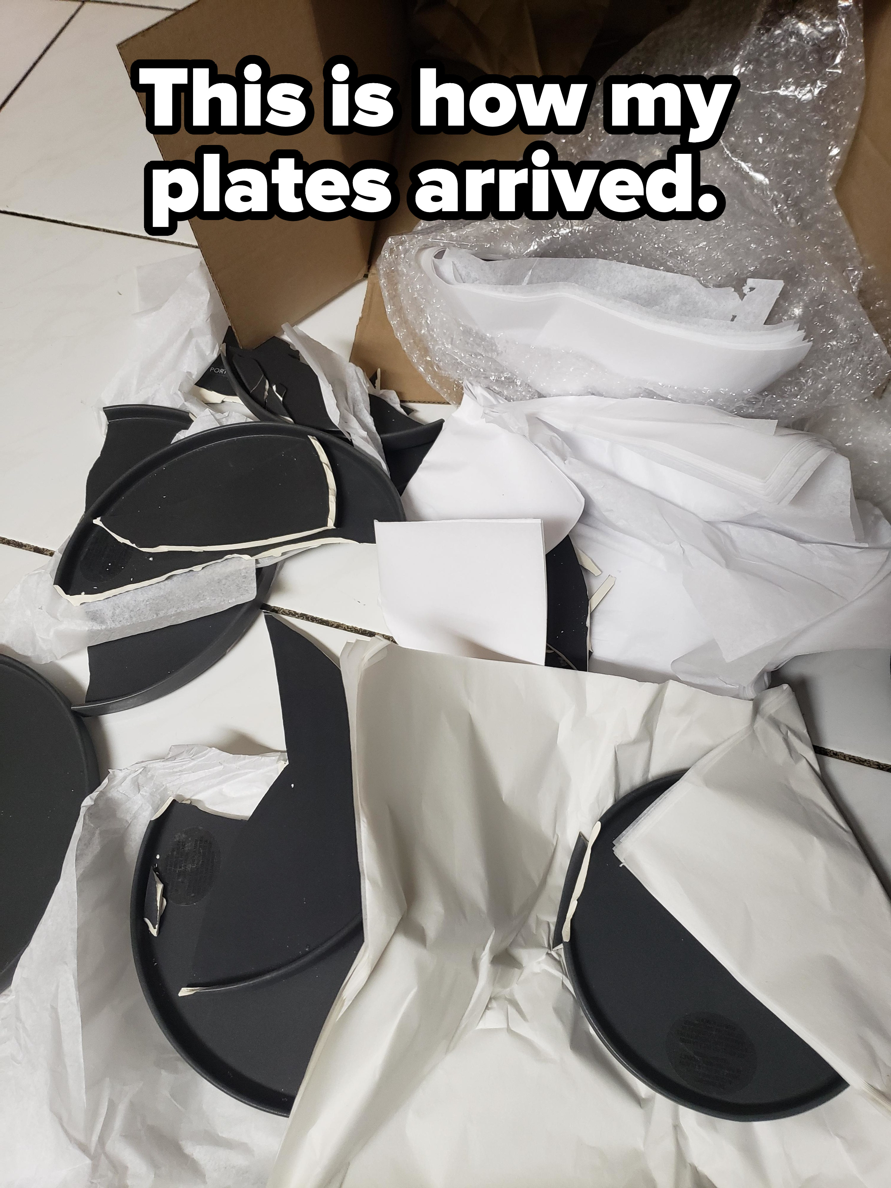 A stack of broken plates