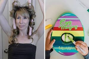 person removing heatless curls and the egg spinner