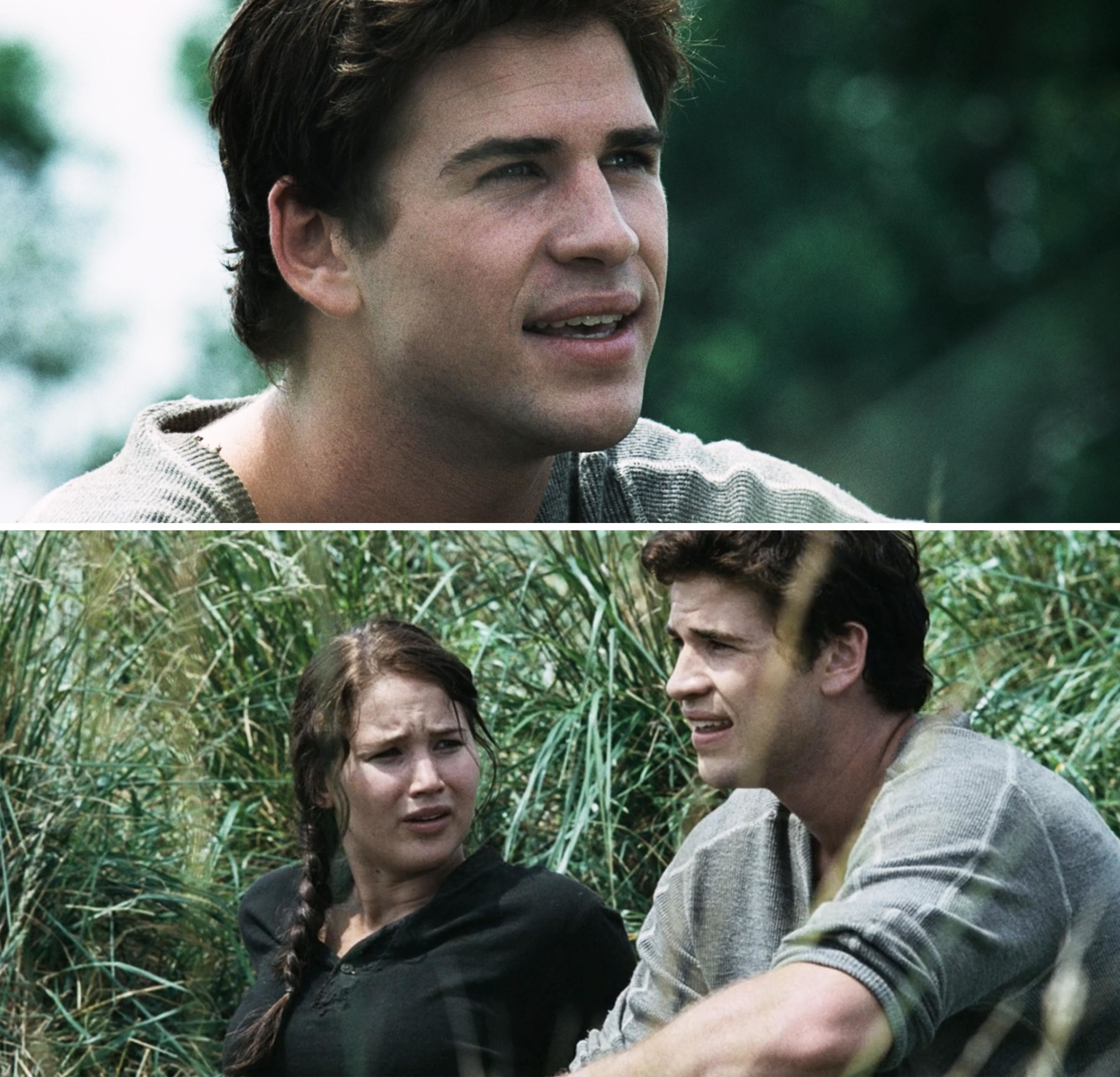 katniss and gale sitting in the field