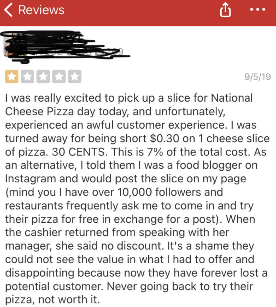 Screenshot of a Yelp review